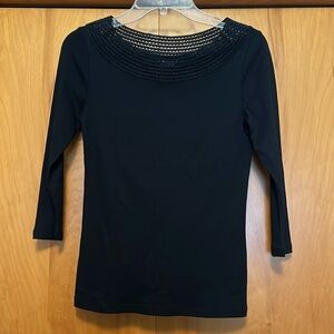 Ralph Lauren Black Women's Blouse with Embellished Neckline 3/4 Sleeve Size S